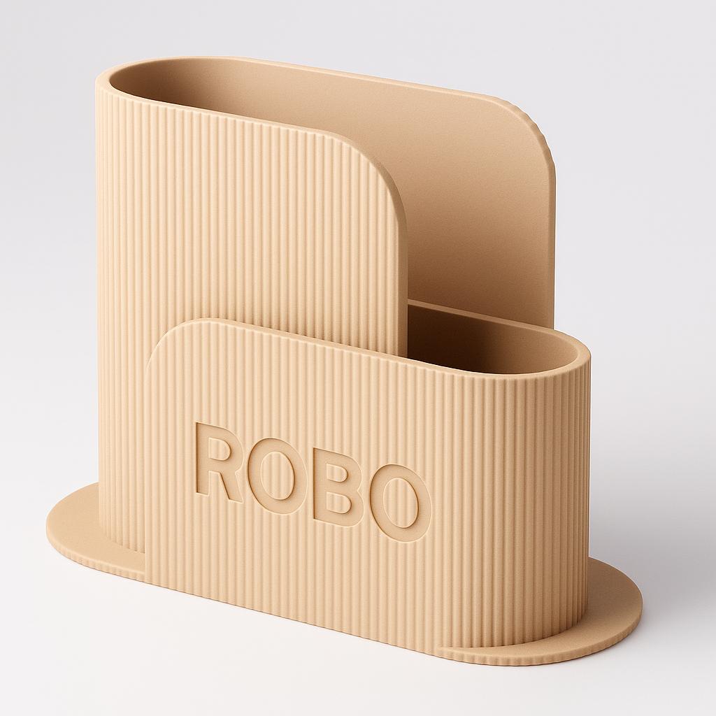 Minimalist Ribbed Desk Organizer 3D Printed Modern File & Notebook duel compartments organizing notebooks home office and custom name.