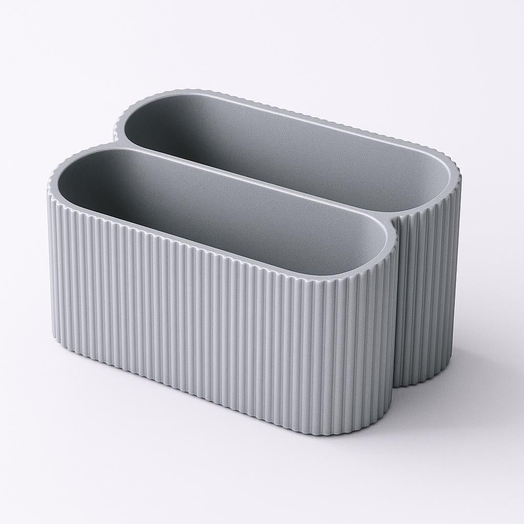 3-Tier Business Card Holder: Modern Ribbed Desk Organizer