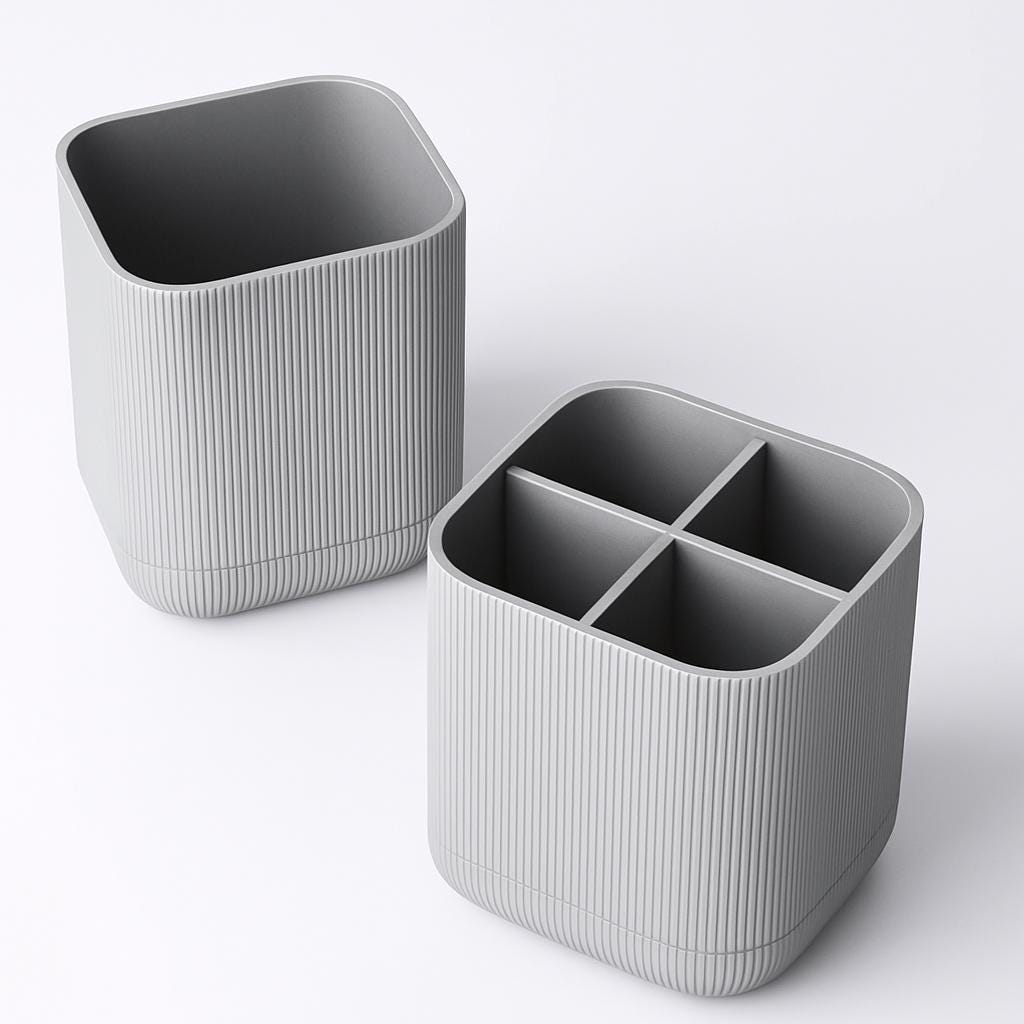 Modern Toothbrush Holder – Modular 4-Compartment Bathroom Organizer | Integrated Drip Tray | Minimalist Ribbed Design