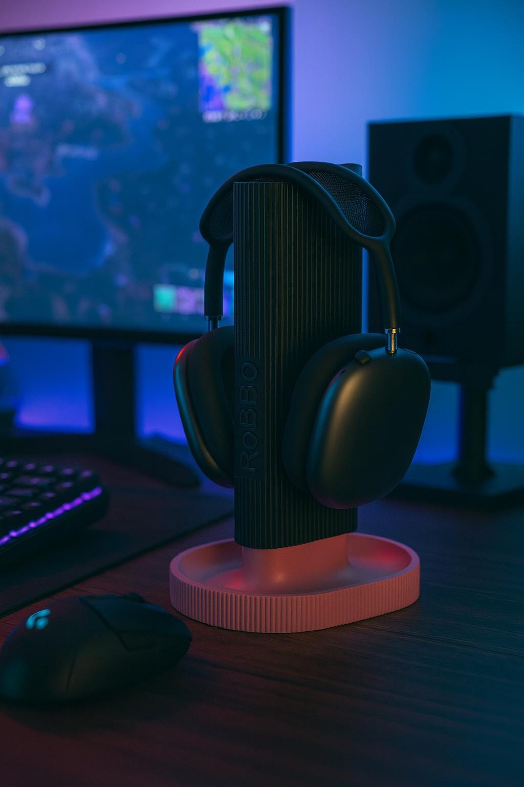 Minimalist Headphone Stand – Stylish Desktop Headset Holder – Space-Saving Audio Accessory Storage gamer streamer décor.