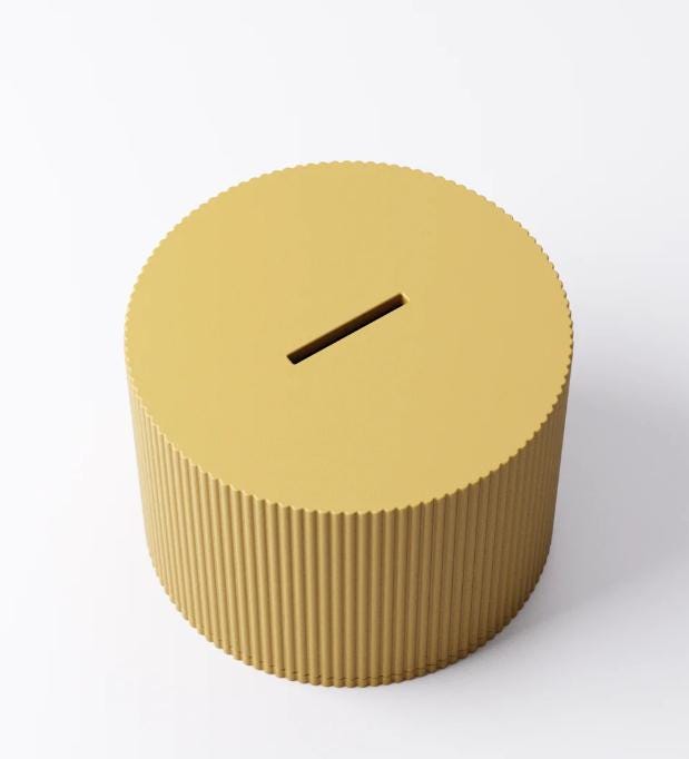 3D Printed Ribbed Coin Bank: Mustard Yellow Minimalist Savings Jar