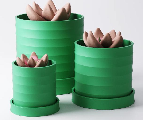 Scalloped Planter Set with Drip Trays (3 Sizes Included) – Modern Minimalist Plant Pot.