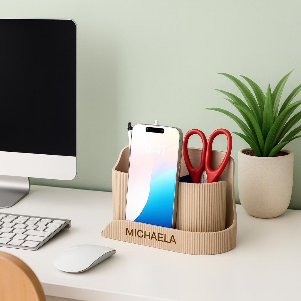 Minimalist Ribbed Desk Organizer: Pen, Phone & Stationery Caddy desk organiser office reception and home office