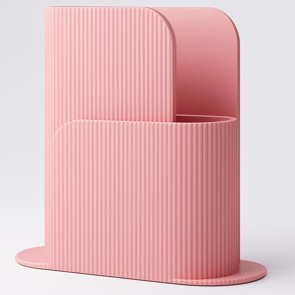 Minimalist Ribbed Desk Organizer 3D Printed Modern File & Notebook duel compartments  organizing notebooks home office and custom name.