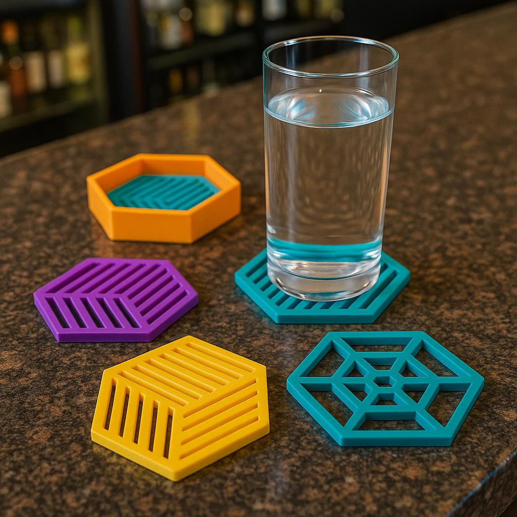 3D Printed Hexagonal Coaster Set: Modern Geometric Drink Coasters