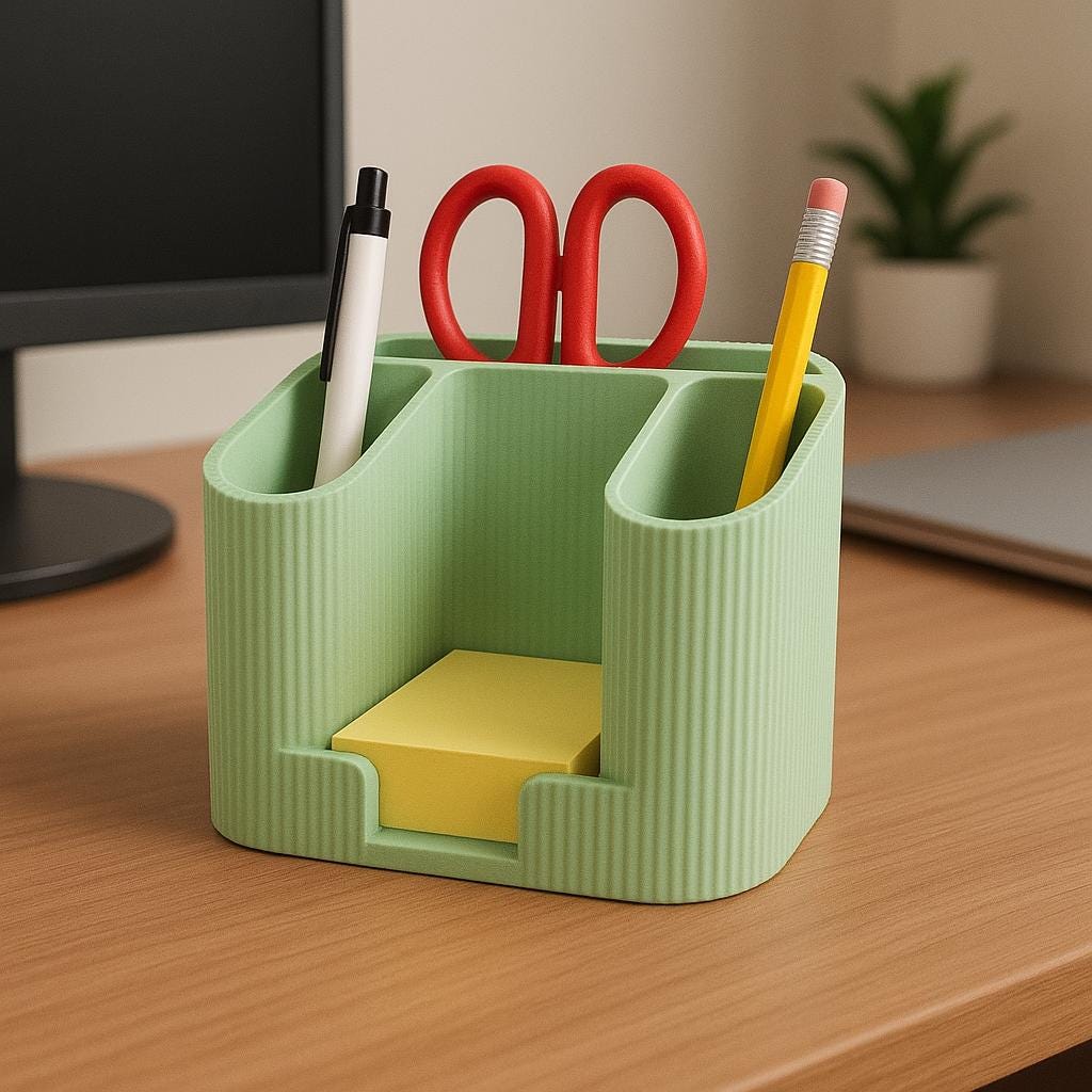Minimalist Desk Organizer | Modern Stationery Holder | 3D Printed Pen & Note Caddy