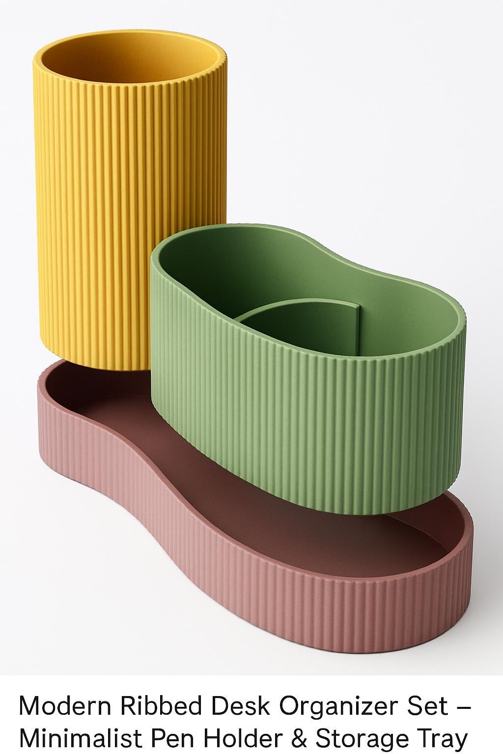Modern Ribbed Desk Organizer Set: Minimalist Desktop Storage pen holder desk storage clutter remover tidy and modular.