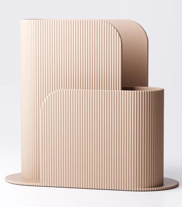 Minimalist Ribbed Desk Organizer 3D Printed Modern File & Notebook duel compartments  organizing notebooks home office and custom name.