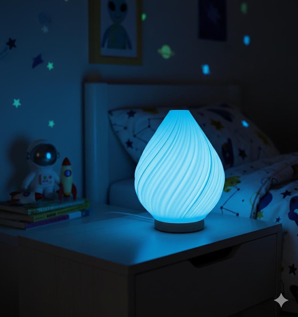 Modern Swirl Table Lamp | 3D Printed Wave Bedside Light Diffuser | Minimalist Tear Drop Decor | Unique Home Lighting Gift fall gift