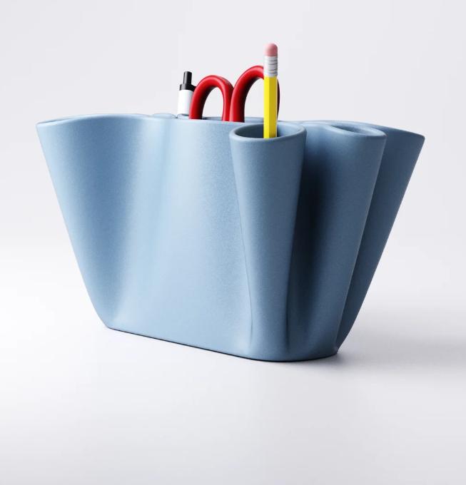 Desk Organizer: Modern Sculptural Pen Holder, Minimalist Blue Office Décor paper crushed fun desk tidy