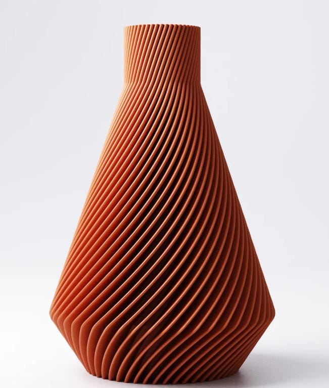 3D Printed Twisted Vase: Modern Ribbed Design, Geometric Decor