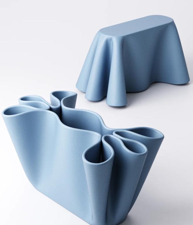 Desk Organizer: Modern Sculptural Pen Holder, Minimalist Blue Office Décor paper crushed fun desk tidy