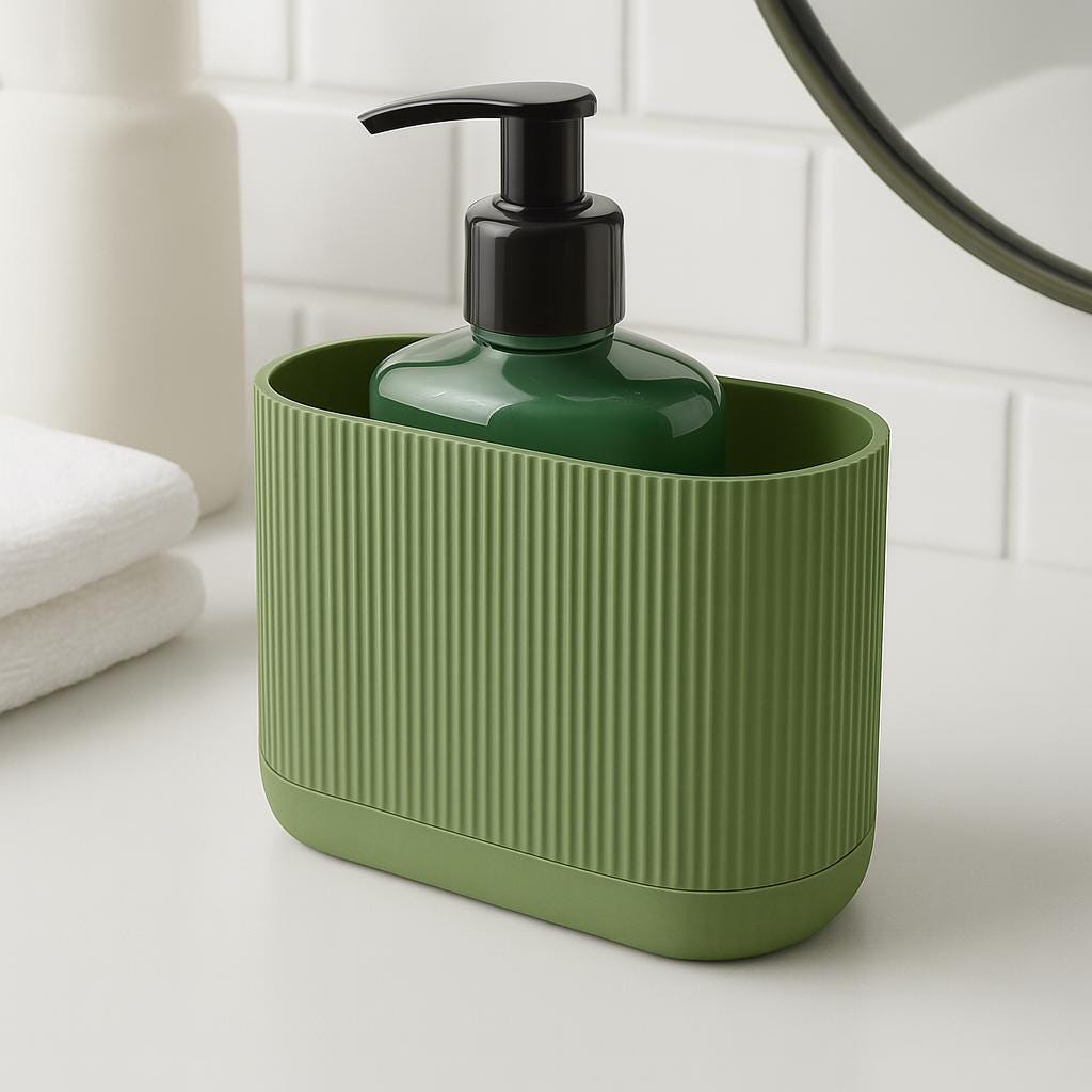 Ribbed Bathroom Storage Holder: Minimalist Countertop Organizer shower gel soap shaving foam tooth paste.