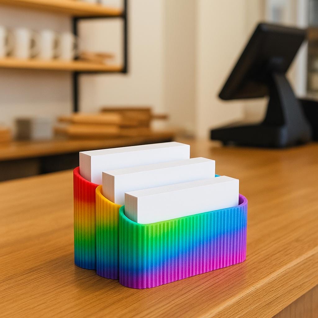 3-Tier Business Card Holder: Modern Ribbed Desk Organizer