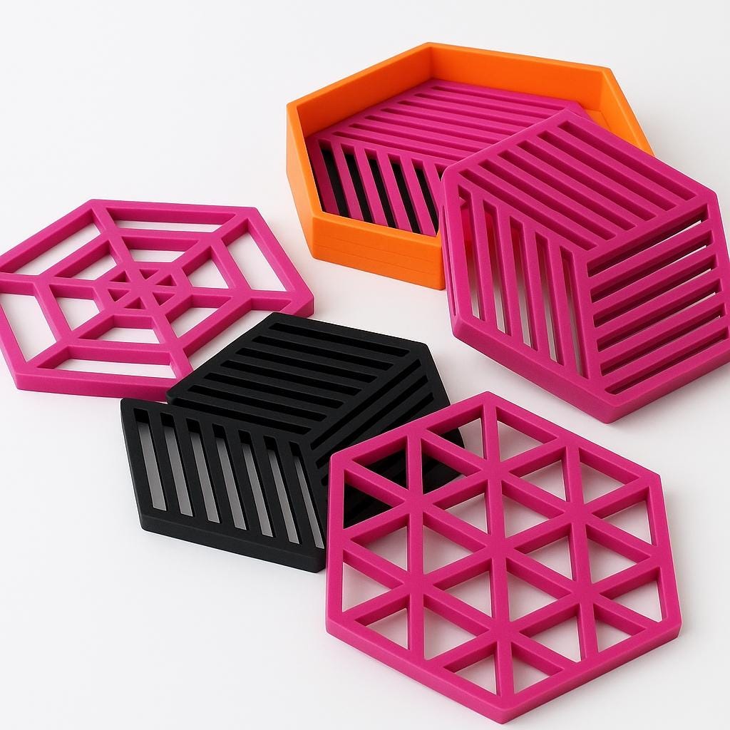 3D Printed Hexagonal Coaster Set: Modern Geometric Drink Coasters