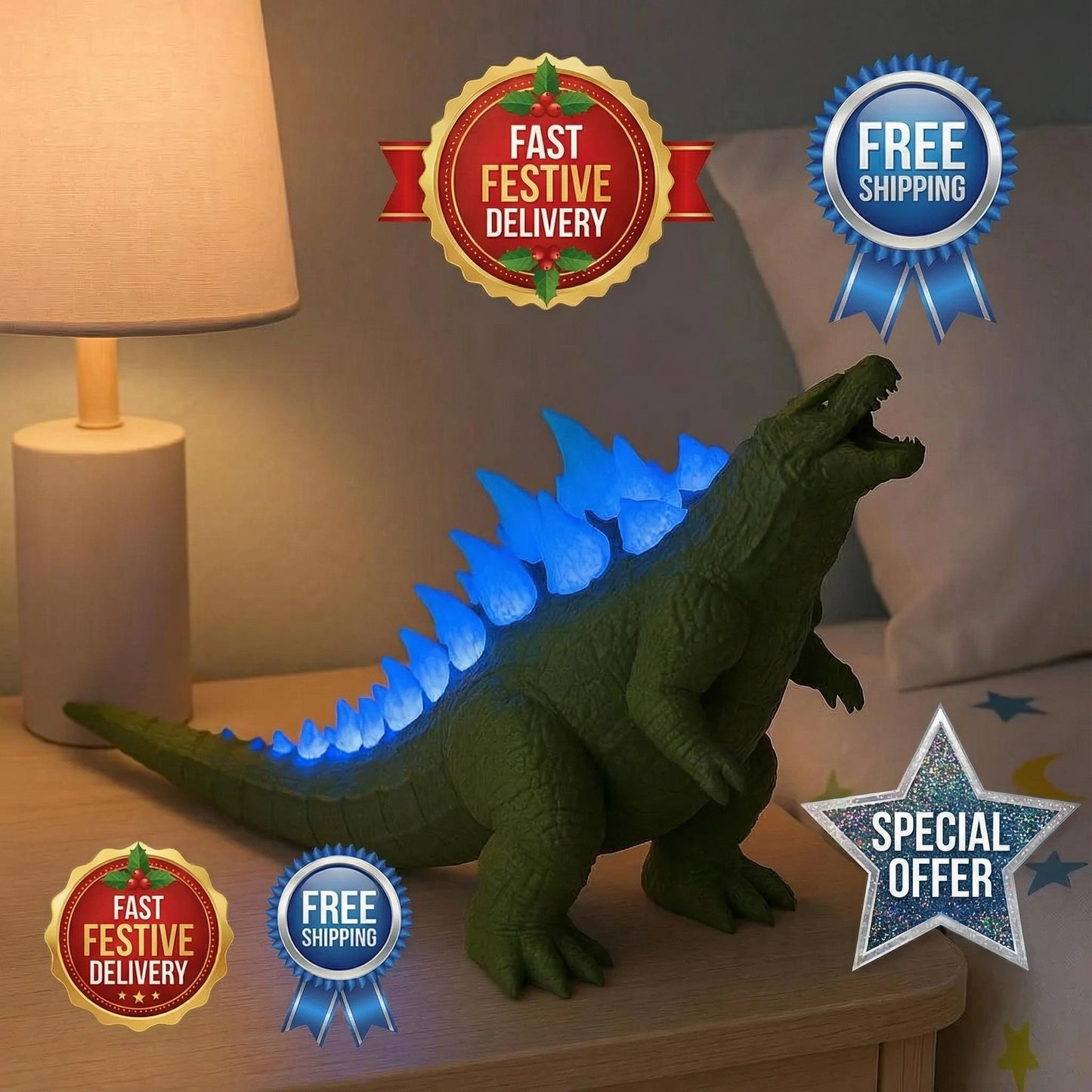 Godzilla Night Light 3D Printed Colour Changing LED Kaiju Lamp with Remote  Monster Movie Desk Décor  Unique Gamer Gift for Him