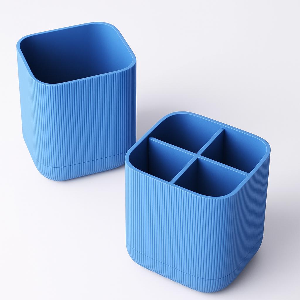 Modern Toothbrush Holder – Modular 4-Compartment Bathroom Organizer | Integrated Drip Tray | Minimalist Ribbed Design