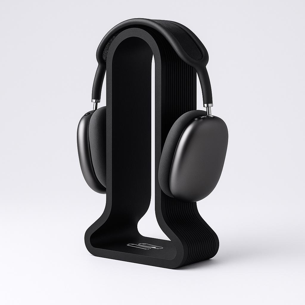 Headphone Stand with Catchall Tray: Desk Organizer for Gamers and catch all tray at the bottom.