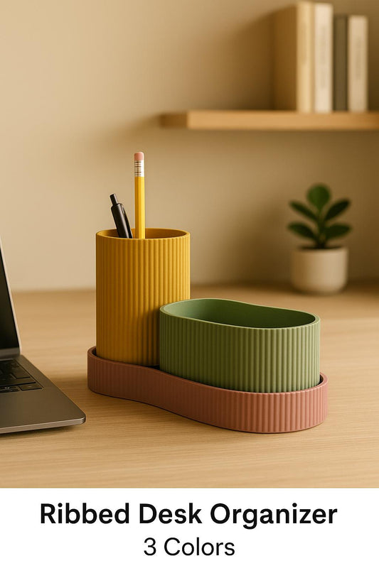 Modern Ribbed Desk Organizer Set: Minimalist Desktop Storage pen holder desk storage clutter remover tidy and modular.