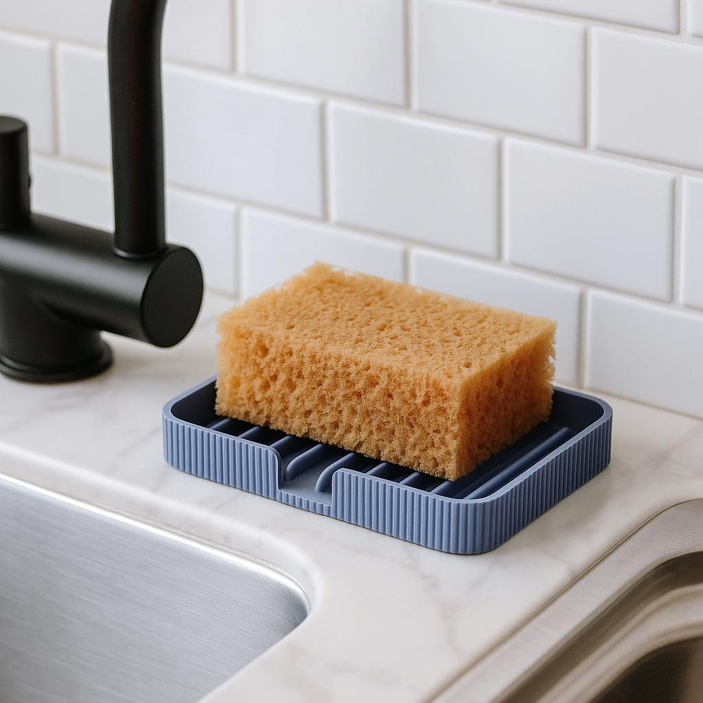 3D Printed Ribbed Sponge Holder: Modern Kitchen Sink Organizer