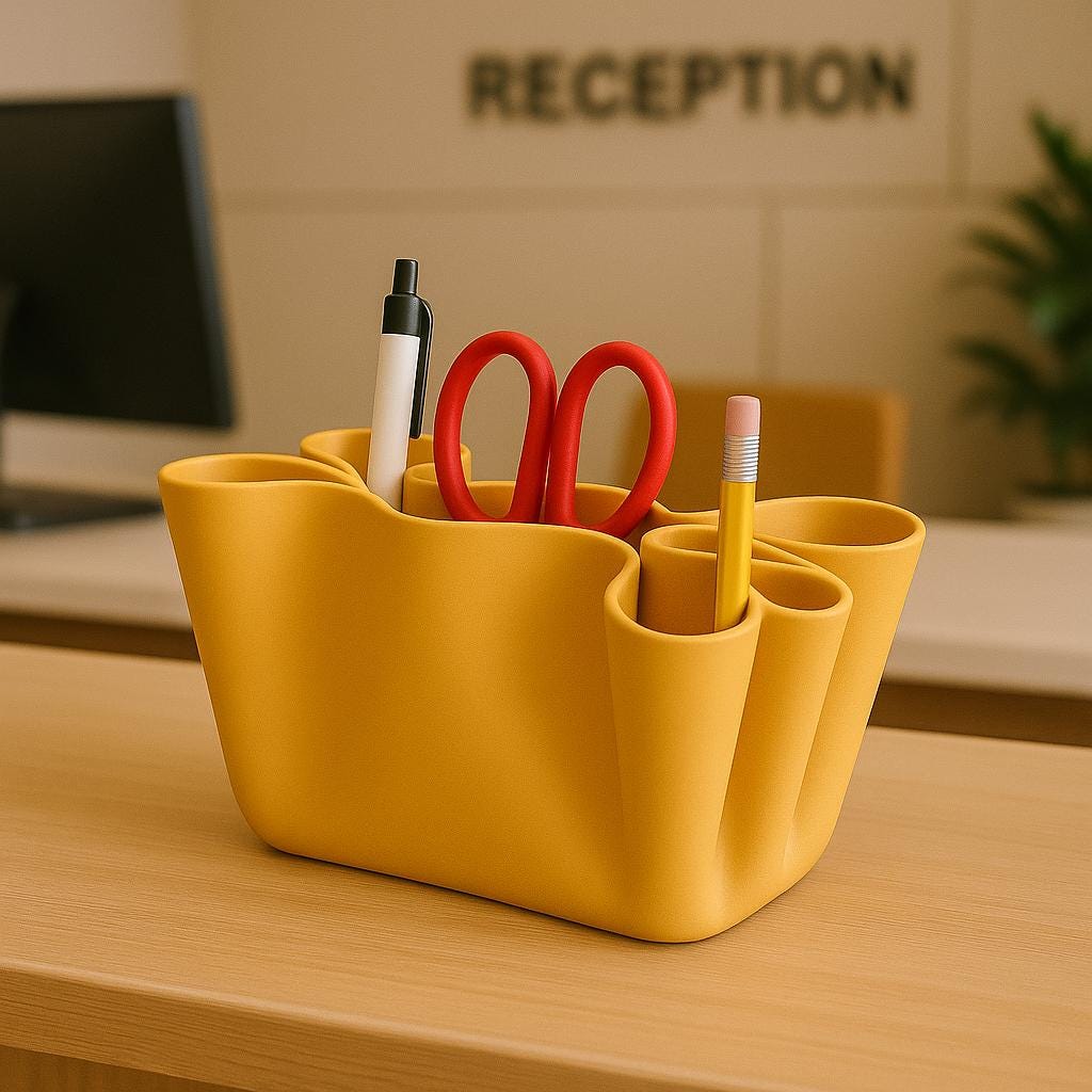 Desk Organizer: Modern Sculptural Pen Holder, Minimalist Blue Office Décor paper crushed fun desk tidy