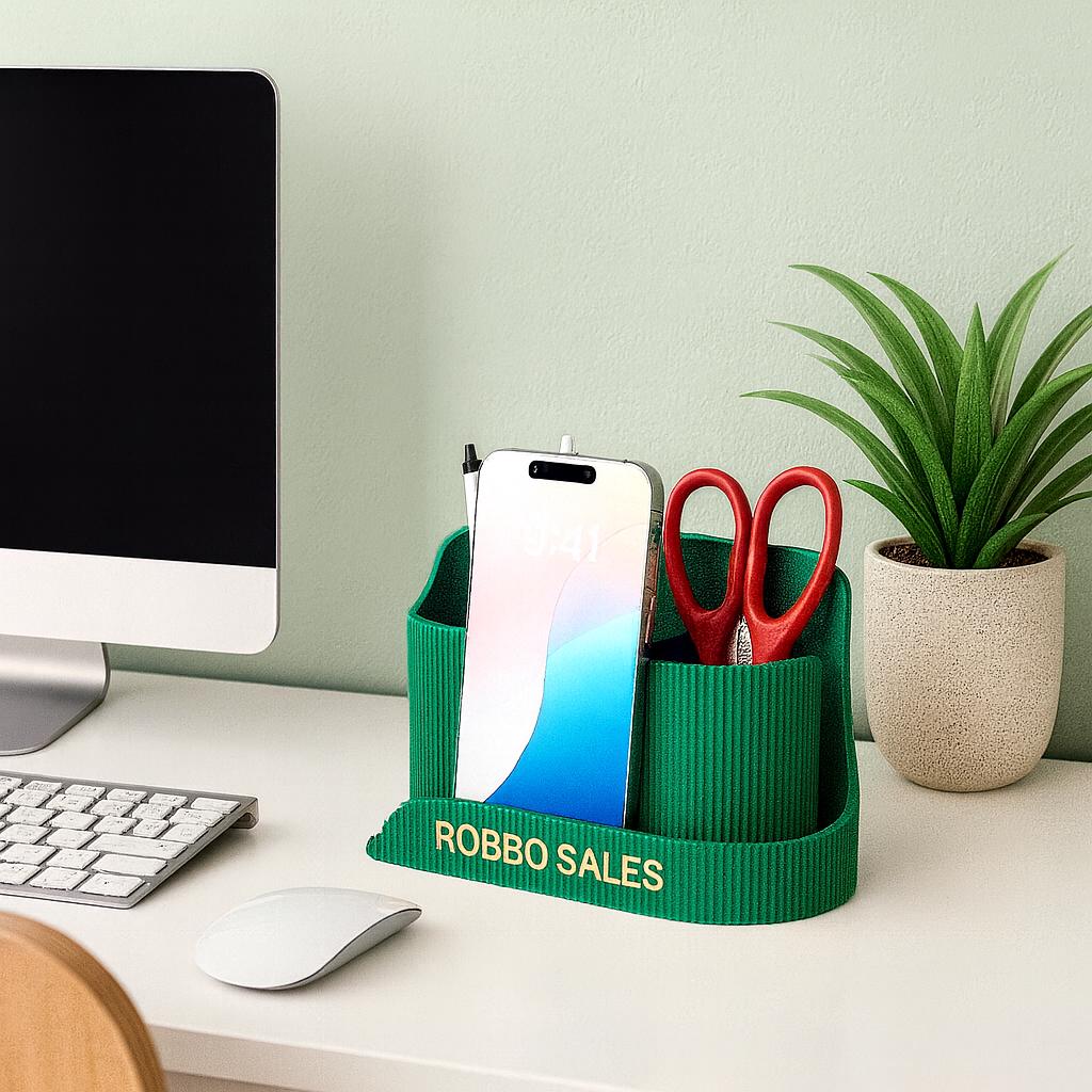 Minimalist Ribbed Desk Organizer: Pen, Phone & Stationery Caddy desk organiser office reception and home office