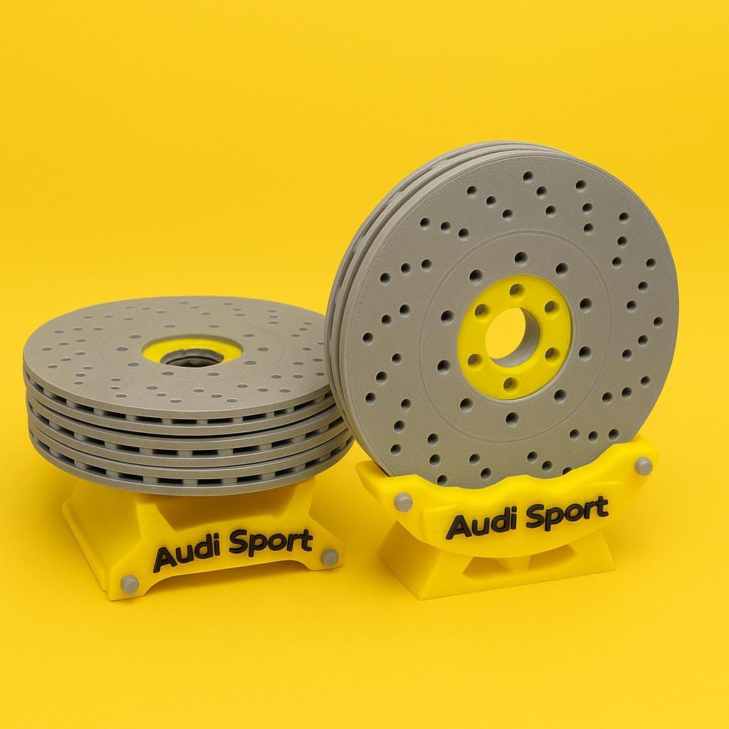 Audi Brake Disc Inspired Coasters | Car Enthusiast Gift | 3D Printed Auto Décor | Motorsport Home Accessory | Unique Gearhead Drink Coasters