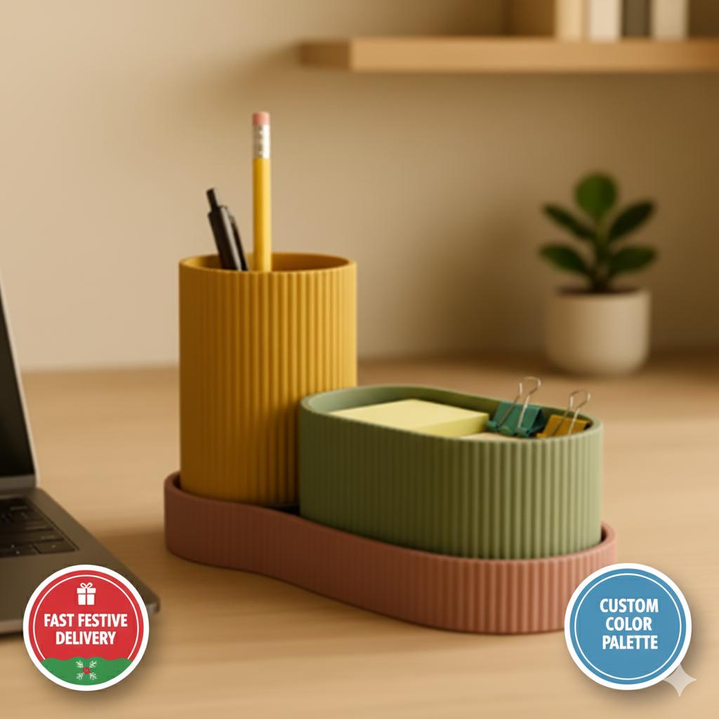 Modern Ribbed Desk Organizer Set: Minimalist Desktop Storage pen holder desk storage clutter remover tidy and modular.