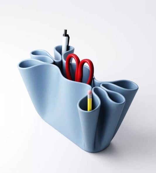 Desk Organizer: Modern Sculptural Pen Holder, Minimalist Blue Office Décor paper crushed fun desk tidy
