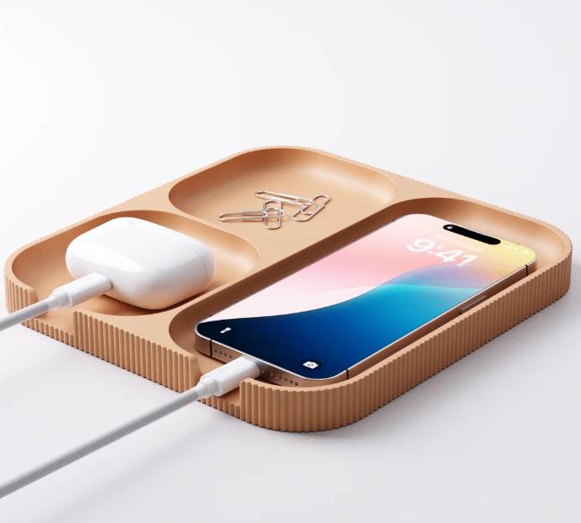 Minimalist Tech Organizer Tray: Bedside Desk Accessory Holder