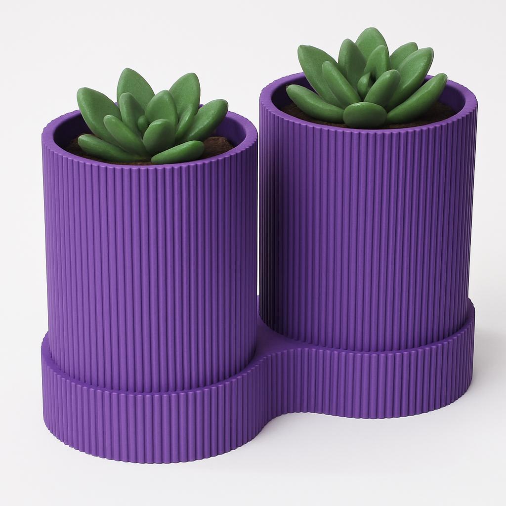 Dual Plant Pot: Ribbed Olive Green Planter, Eco-Friendly Desk Décor for small plants and succulents