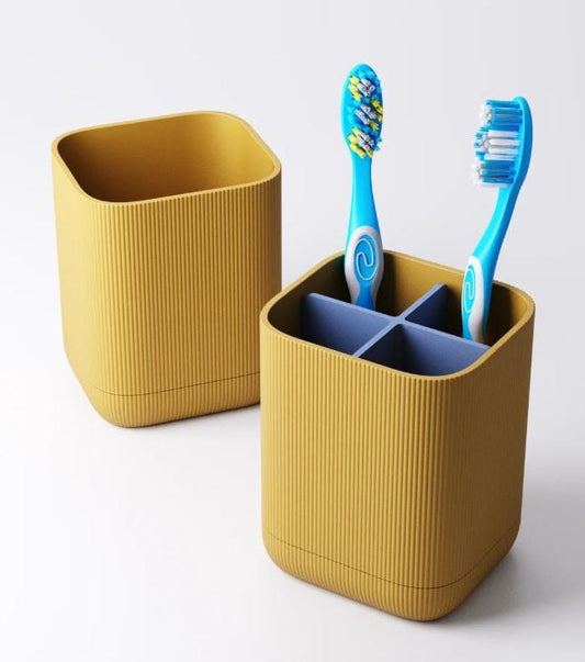 Modern Toothbrush Holder – Modular 4-Compartment Bathroom Organizer | Integrated Drip Tray | Minimalist Ribbed Design
