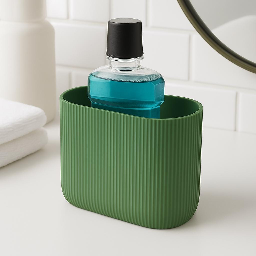 Ribbed Bathroom Storage Holder: Minimalist Countertop Organizer shower gel soap shaving foam tooth paste.
