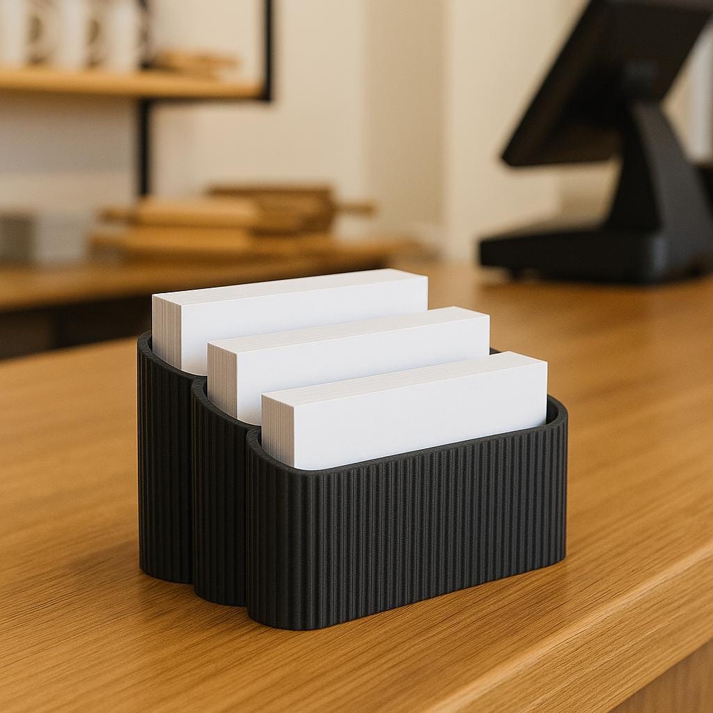 3-Tier Business Card Holder: Modern Ribbed Desk Organizer