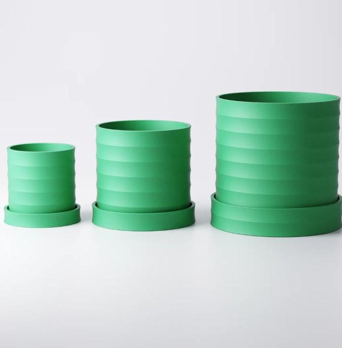 Scalloped Planter Set with Drip Trays (3 Sizes Included) – Modern Minimalist Plant Pot.
