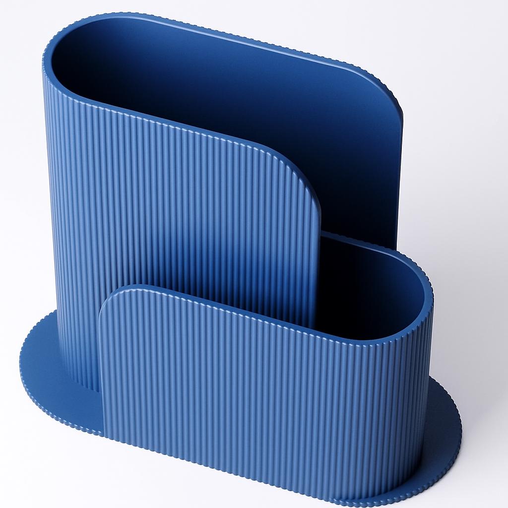 Minimalist Ribbed Desk Organizer 3D Printed Modern File & Notebook duel compartments  organizing notebooks home office and custom name.