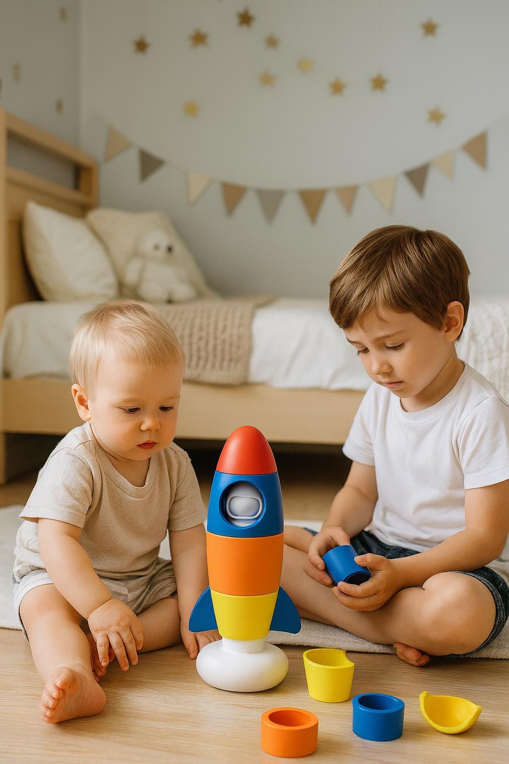 Montessori Rocket Stacking Toy with Spaceman: STEM Learning