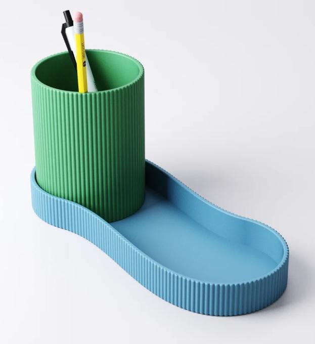 Modern Ribbed Desk Organizer Set: Minimalist Desktop Storage pen holder desk storage clutter remover tidy and modular.