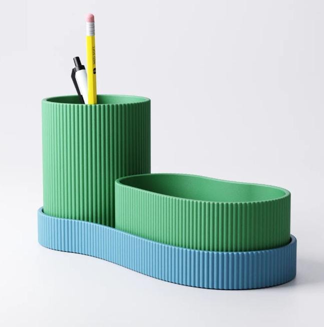 Modern Ribbed Desk Organizer Set: Minimalist Desktop Storage pen holder desk storage clutter remover tidy and modular.