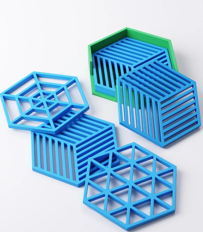 3D Printed Hexagonal Coaster Set: Modern Geometric Drink Coasters