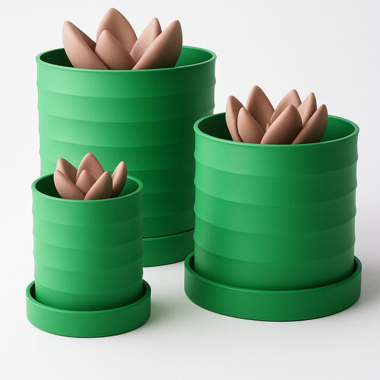 Scalloped Planter Set with Drip Trays (3 Sizes Included) – Modern Minimalist Plant Pot.