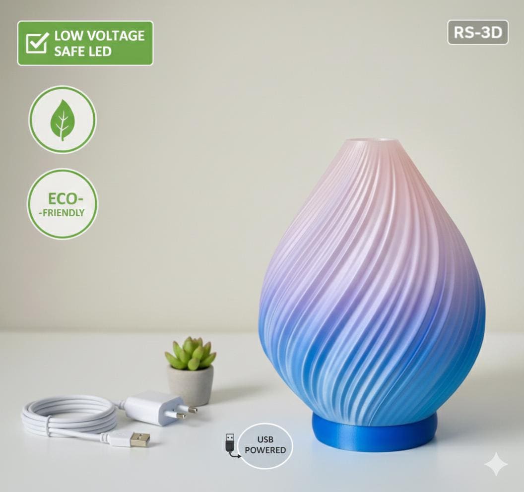 Modern Swirl Table Lamp | 3D Printed Wave Bedside Light Diffuser | Minimalist Tear Drop Decor | Unique Home Lighting Gift fall gift