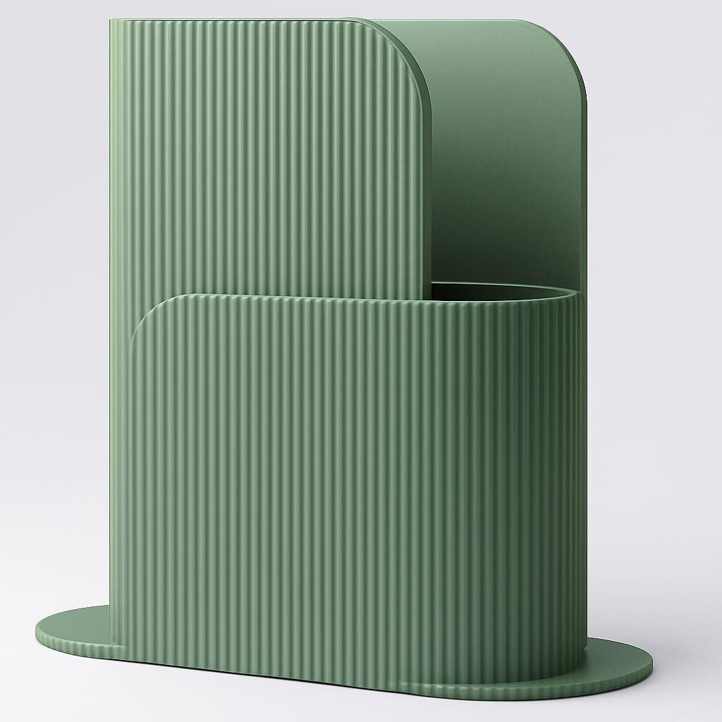 Minimalist Ribbed Desk Organizer 3D Printed Modern File & Notebook duel compartments  organizing notebooks home office and custom name.