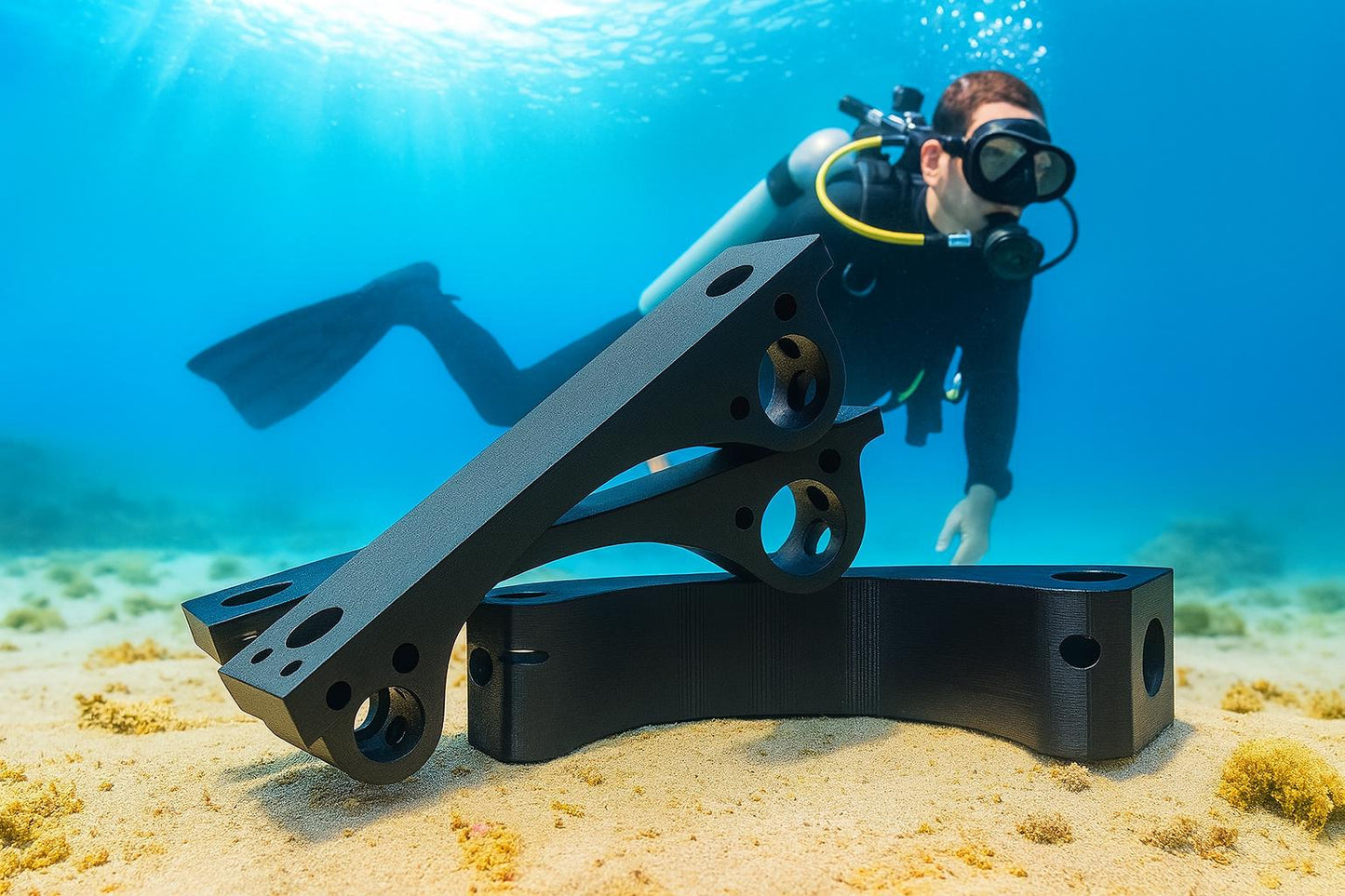 Scuba Cylinder Roll Control Bracket: Modular Tank Cradle for Transit