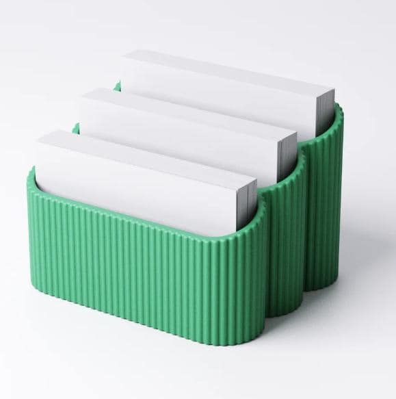 3-Tier Business Card Holder: Modern Ribbed Desk Organizer
