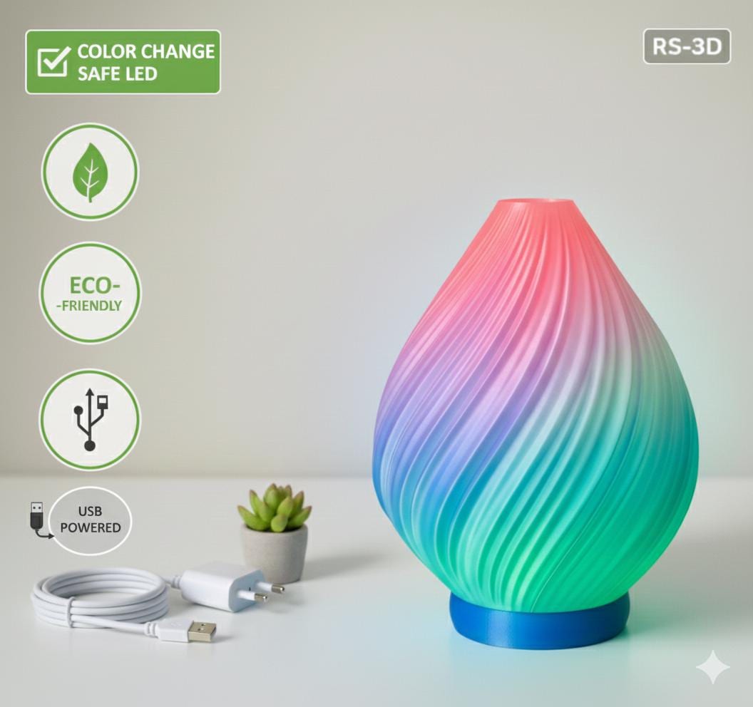 Modern Swirl Table Lamp | 3D Printed Wave Bedside Light Diffuser | Minimalist Tear Drop Decor | Unique Home Lighting Gift fall gift