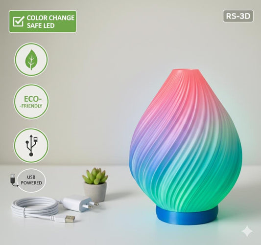 Modern Swirl Table Lamp | 3D Printed Wave Bedside Light Diffuser | Minimalist Tear Drop Decor | Unique Home Lighting Gift fall gift