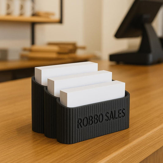 3-Tier Business Card Holder: Modern Ribbed Desk Organizer