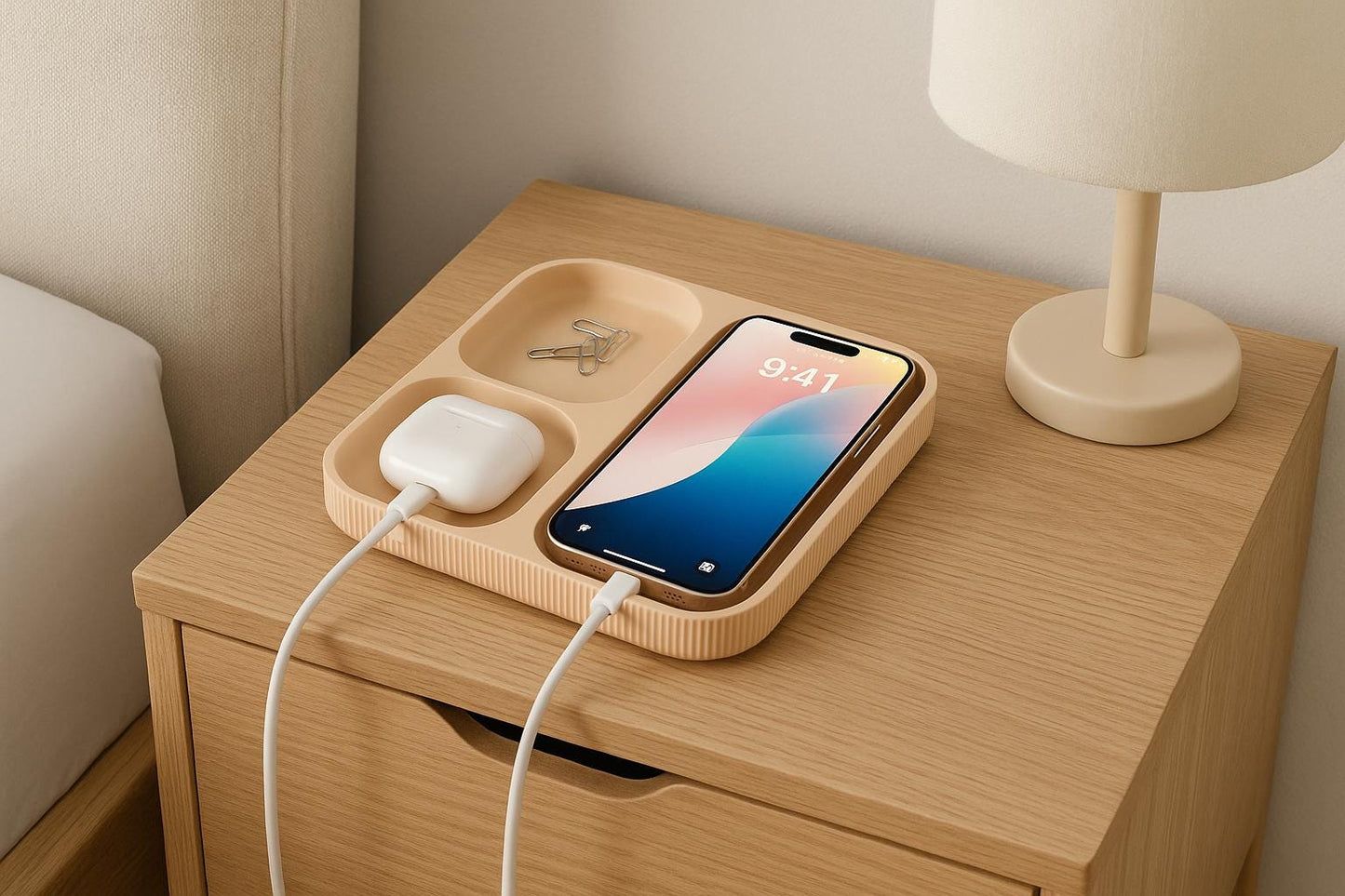 Minimalist Tech Organizer Tray: Bedside Desk Accessory Holder