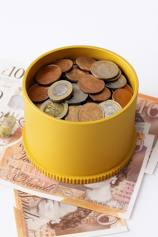 3D Printed Ribbed Coin Bank: Mustard Yellow Minimalist Savings Jar